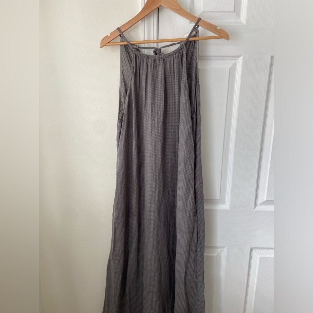 Eileen Fisher Organic Cotton Pucker Cami Dress Gray Gingham Garnet Jill Size S - Picture 2 of 7